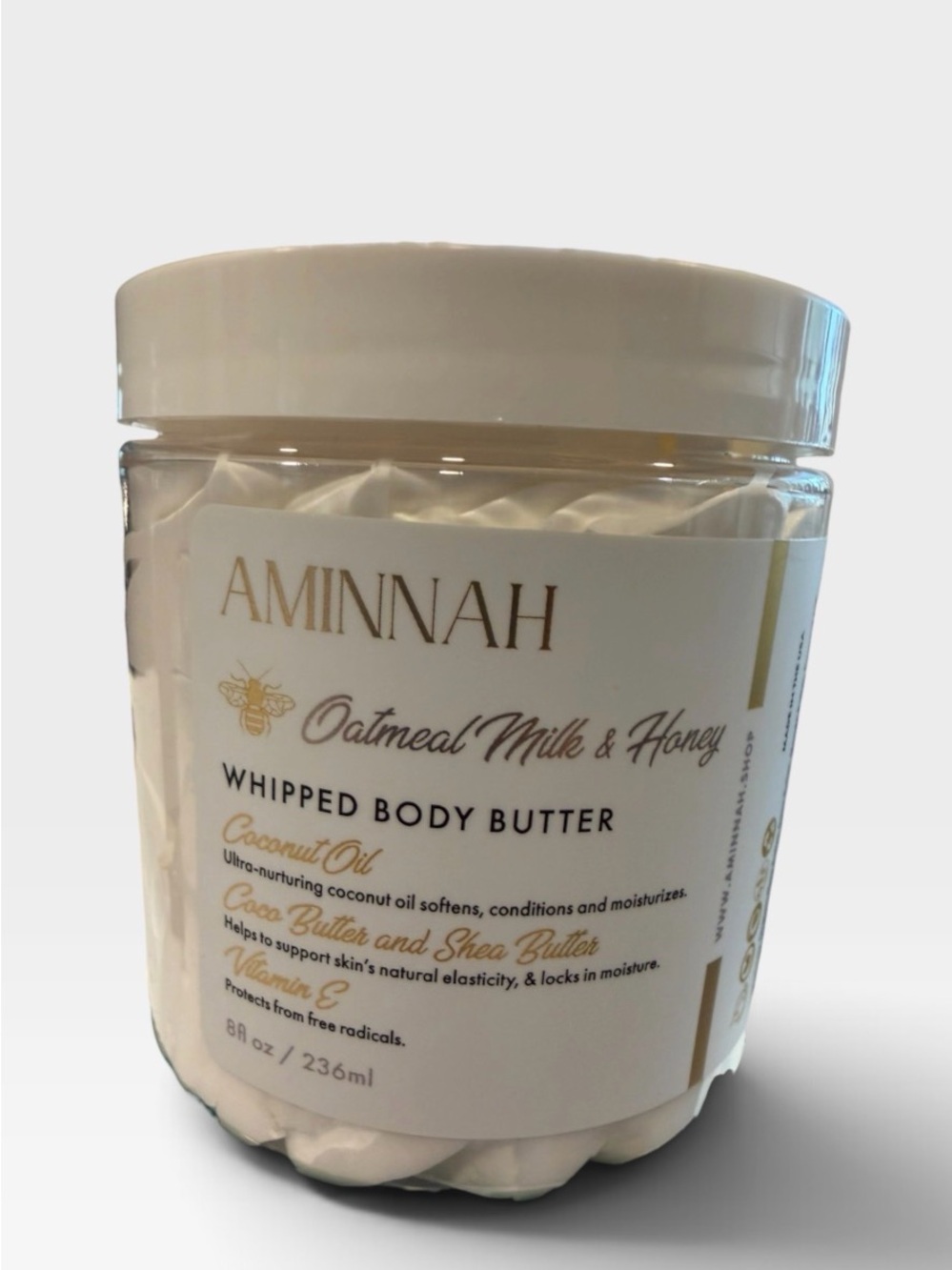 AMINNAH Oatmeal Milk & Honey Whipped Body Butter - White